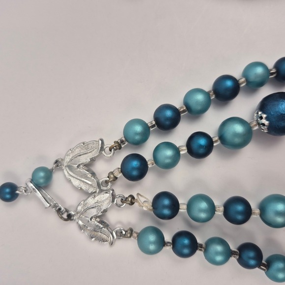 Vtg Beaded Necklace Lot 5pc Blue Green Japan Marked Faux Pearl Velvet Layering - Picture 7 of 16